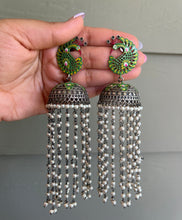 Load image into Gallery viewer, German silver Peacock Pearl Hanging Long Earrings
