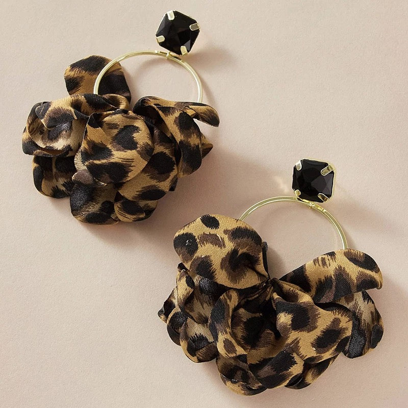 Leopard Print Fabric Drop Earrings for women IDW