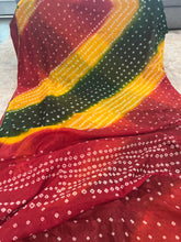 Load image into Gallery viewer, Bandhani Red Yellow Green Georgette Saree Elegant
