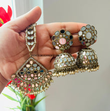 Load image into Gallery viewer, Pearl Mirror Jhumka Set with Maangtikka Set
