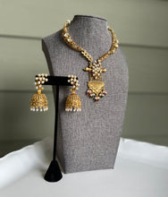 Load image into Gallery viewer, Golden Pearl Ruby Dainty premium Quality Kundan Silver Foiled Dainty Necklace set

