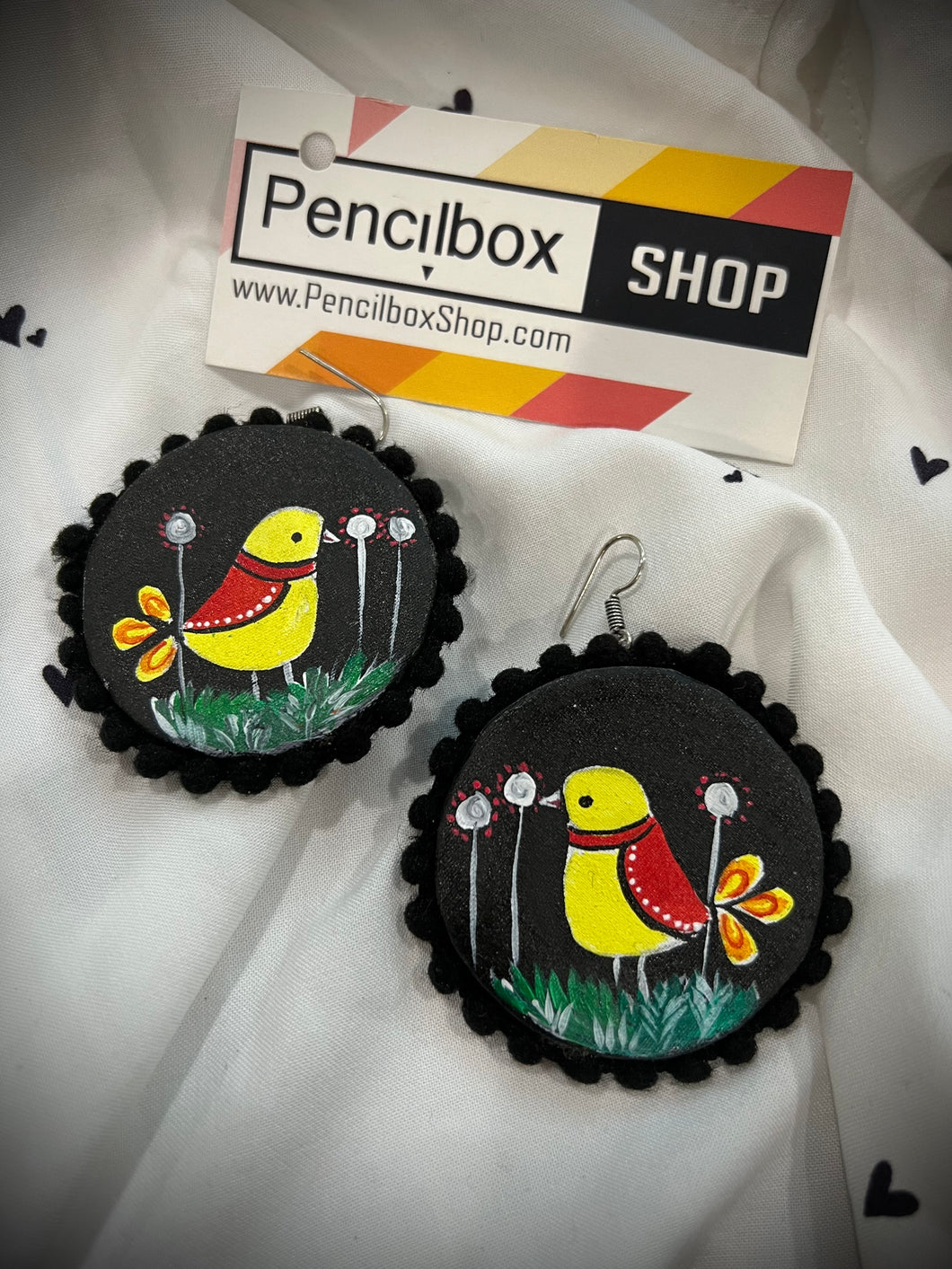 Handmade handpainted multicolor Bird design earrings