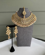 Load image into Gallery viewer, Aroohi Designer Statement Kundan White Heavy Piece Necklace set with maangtikka

