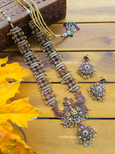 Load image into Gallery viewer, Lakshmi ji long Guttapusalu Pearls multicolor Real Kemp Stone Haram Temple Necklace set Jewelry
