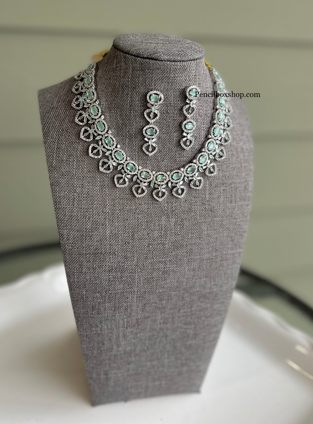 Mint American Diamond Cz Designer Simple Elegant Necklace set