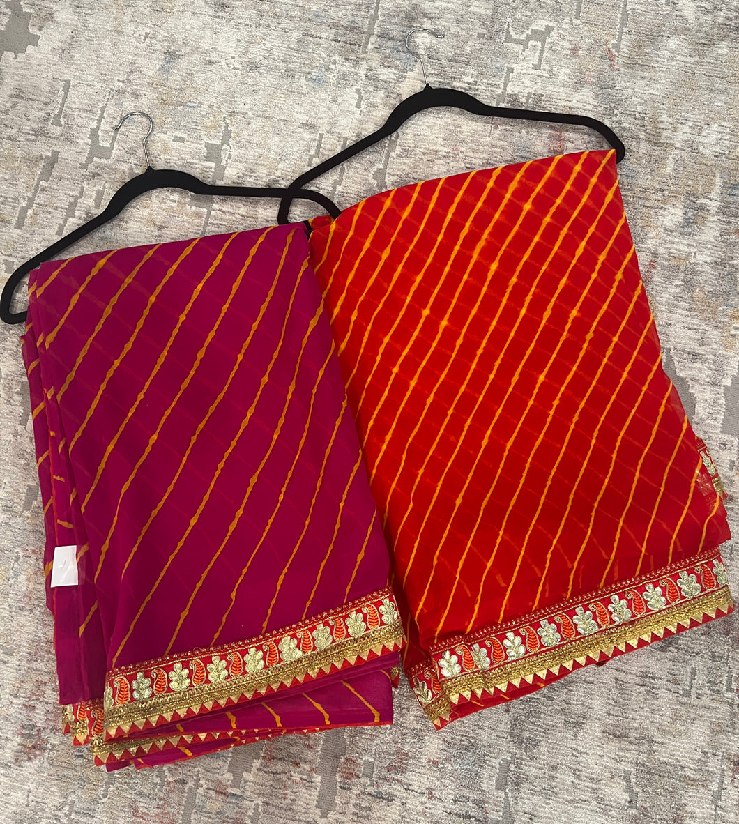 Leheriya Golden Zari Border Saree Elegant