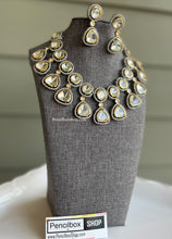 Load image into Gallery viewer, Hira Designer Statement Uncut Kundan Cz Silver Foiled Necklace set
