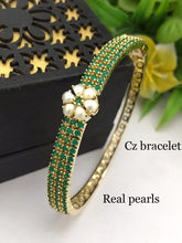 Load image into Gallery viewer, Premium Quality American Diamond Cz Real pearls Openable Bracelet
