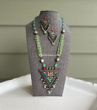 Load image into Gallery viewer, German Silver Handpainted Pearl Ghunghroo long necklace set
