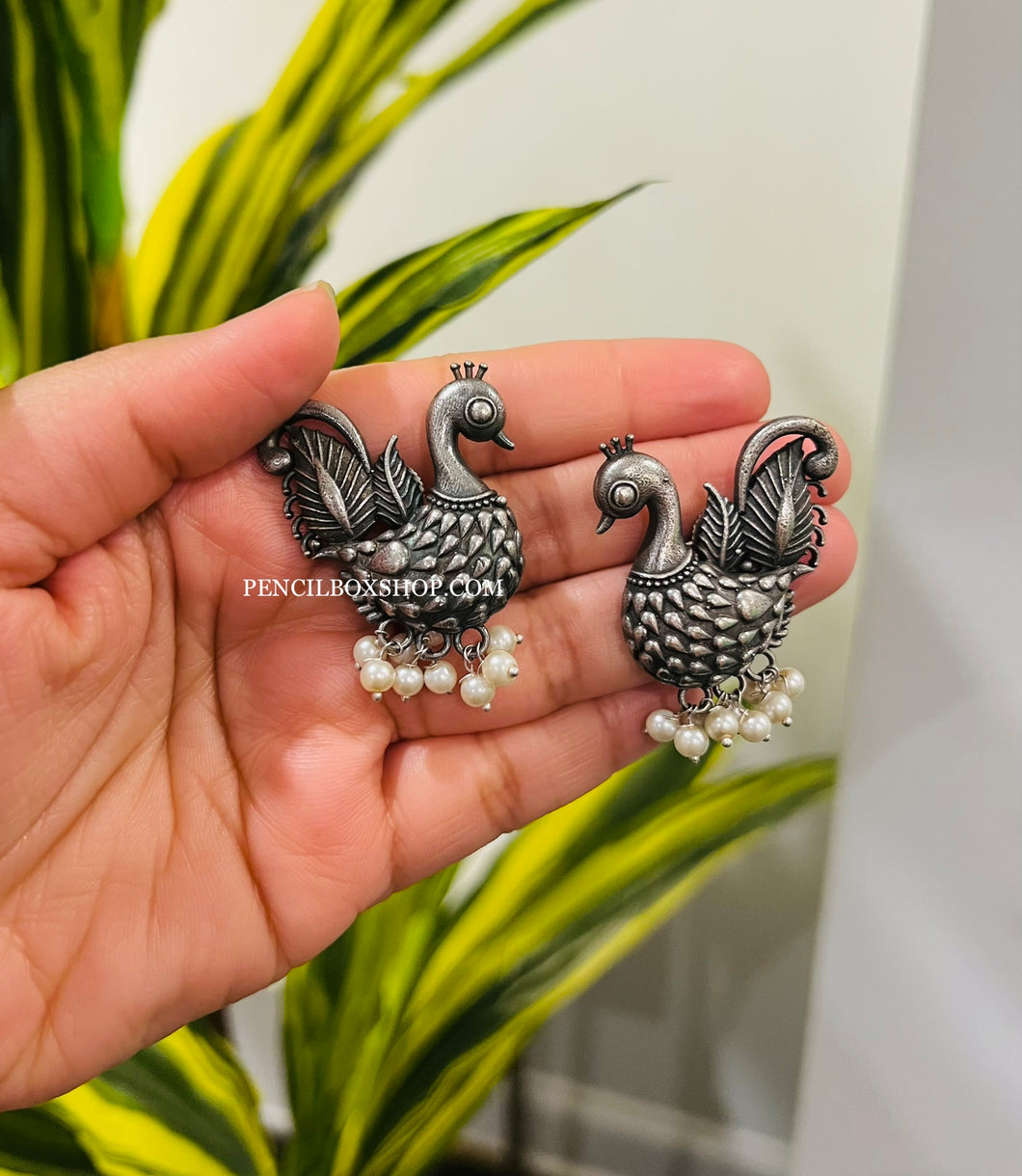 Peacock Pearl  German Silver Stud Earrings