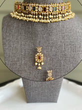 Load image into Gallery viewer, Navratna guttapusalu peacock Cz choker necklace set
