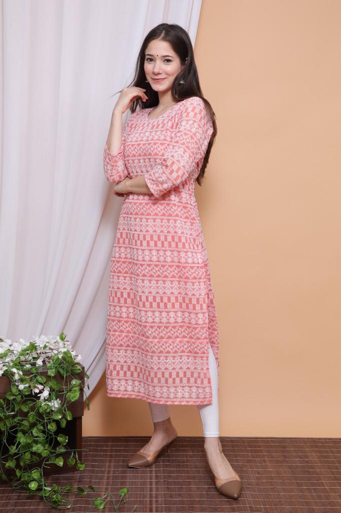 Peach chicken kari soft cotton straight kurta women clothing