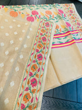 Load image into Gallery viewer, Chanderi Zari border Golden pink orange Green Saree
