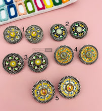 Load image into Gallery viewer, German Silver Painted Tribal Ethnic Stud Earrings
