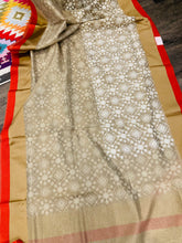 Load image into Gallery viewer, Handloom chikankari work Zari border red golden  Saree
