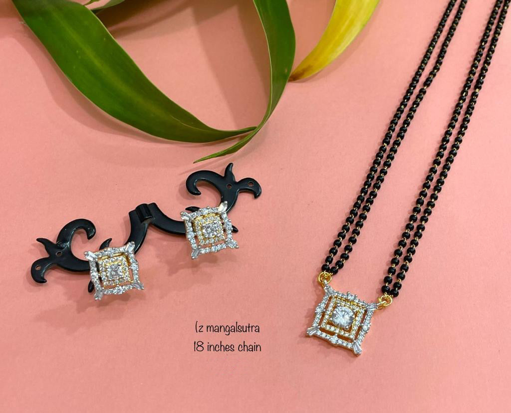 Cubic zirconia Square AD white Black beads Mangalsutra Necklace