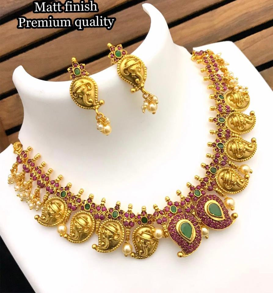 Ganesha ji Multicolor design Kemp Stone Necklace set temple jewelry