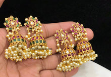 Load image into Gallery viewer, Kemp Stone Premium Quality guttapusalu pearl Temple jhumka  earrings
