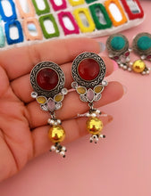 Load image into Gallery viewer, German Silver Glass Stone flower golden ball  Earrings
