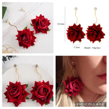 Load image into Gallery viewer, Rose Flower Fabric Long Light weight Dangling Earrings IDW
