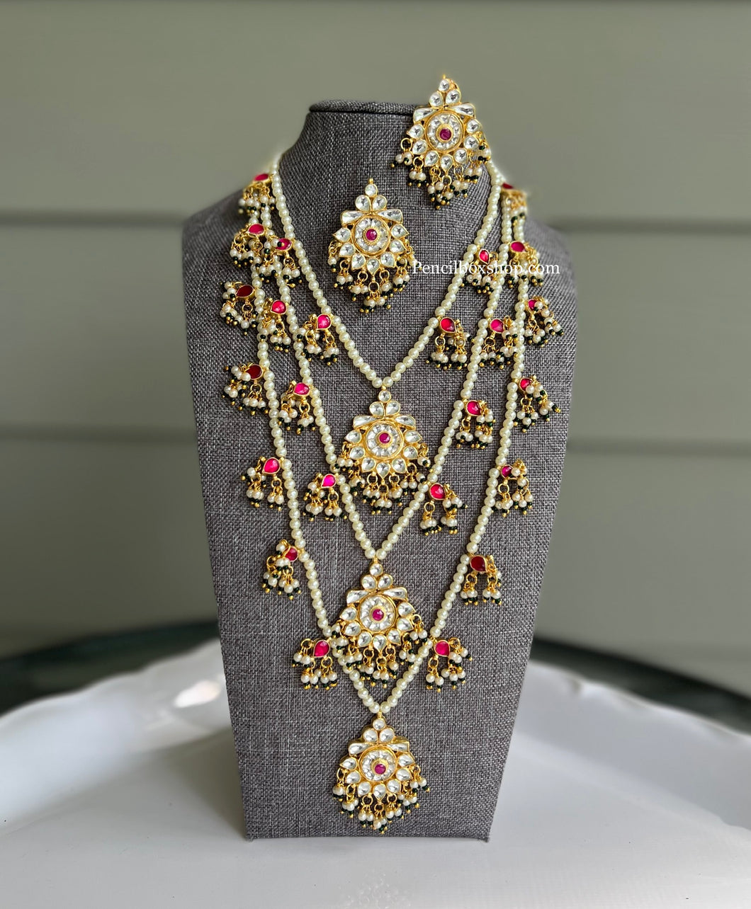 Exclusive Three Layered Pachi Kundan Maharani Necklace set