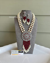 Load image into Gallery viewer, American Diamond Pearl Hydro Beads  long necklace set
