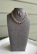 Load image into Gallery viewer, Rose Gold Emerald Green American Diamond Simple Necklace set
