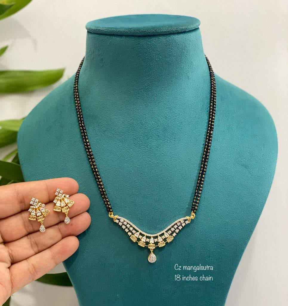 Cubic zirconia AD white Black beads Mangalsutra Necklace