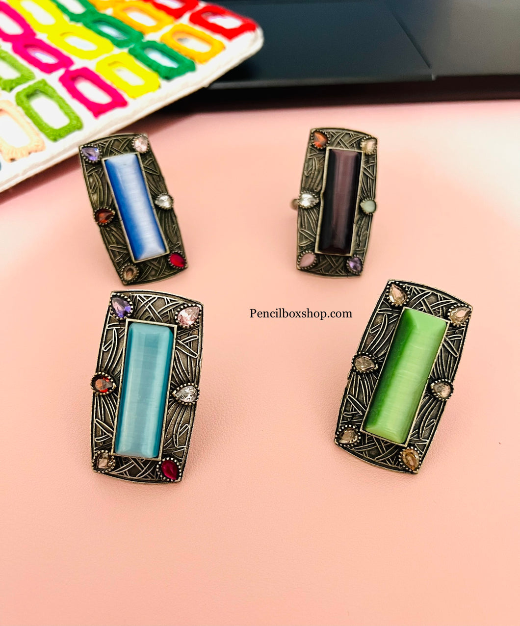 German silver lookalike Adjustable Glass stone Tanvi rings