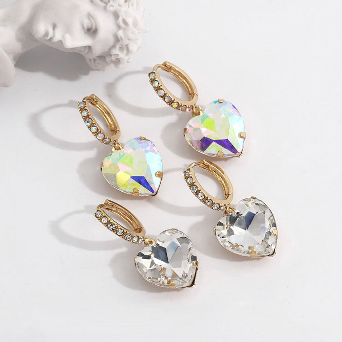 Heart shape oil spill Rhinestone Stud Earrings IDW