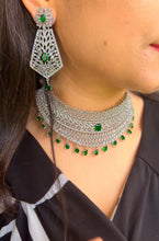 Load image into Gallery viewer, Statement American diamond Premium Emerald Green white Choker necklace set
