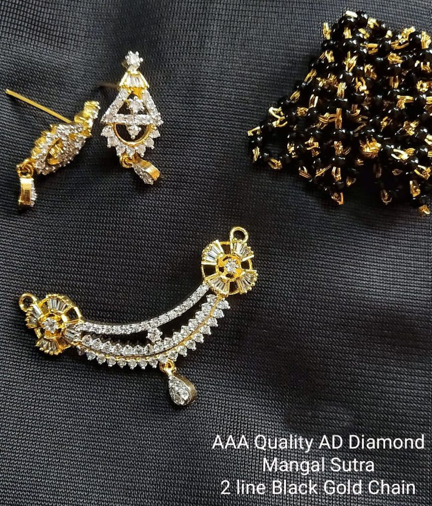 18 Carat Gold Plated Designer cz stone Mangalsutra Black bead necklace set chain for women