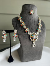 Load image into Gallery viewer, Uncut Kundan Navratna Premium Multicolor Designer Statement Necklace set with Maangtikka
