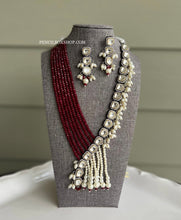 Load image into Gallery viewer, Ruby White Kundan Half n half Rice Pearls Designer Necklace set
