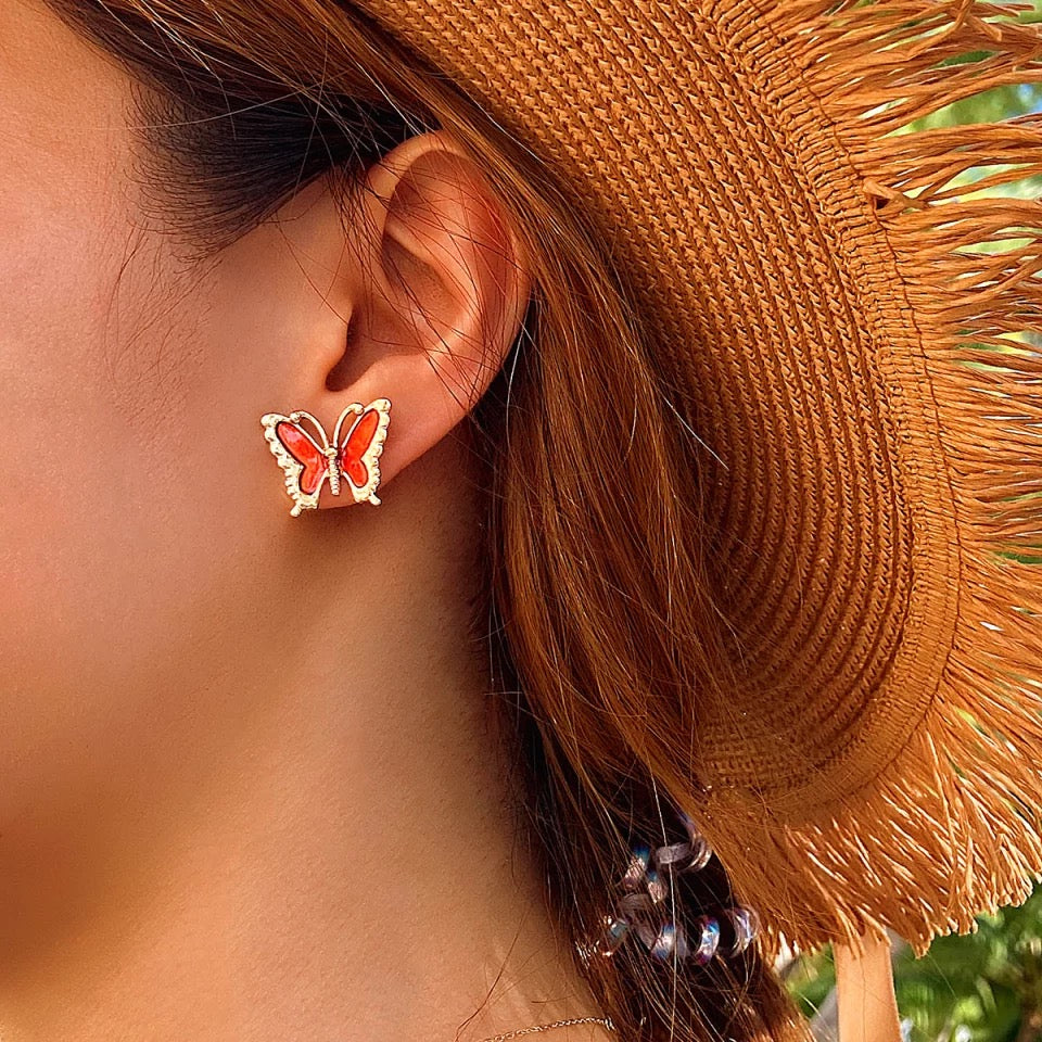 Dripping Butterfly Copper Golden Stud Earrings, butterfly earrings IDW