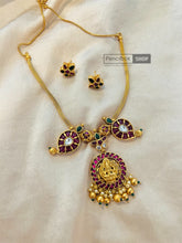 Load image into Gallery viewer, Real Jadau Kundan Kemp Stone Lakshmi ji Simple Necklace set
