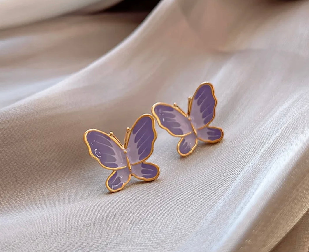 Butterfly golden purple Stud Earrings IDW