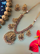Load image into Gallery viewer, Lakshmi ji peacock Guttapusalu Rice Pearls multicolor Real Kemp Stone Golden beads Temple Necklace Jewelry
