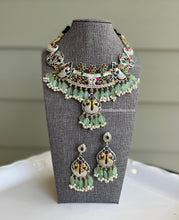 Load image into Gallery viewer, German Silver multicolor Stone Statement Necklace set
