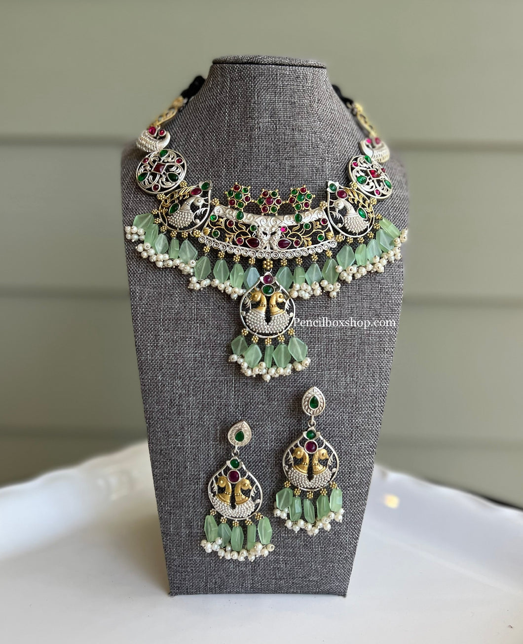 German Silver multicolor Stone Statement Necklace set