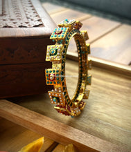 Load image into Gallery viewer, Multicolor Pearl Square Jadau Kundan Rajasthani Openable Single Bangle

