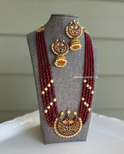 Load image into Gallery viewer, Multicolor Temple Long Real Kemp stone Haram Necklace Set
