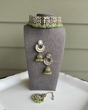 Load image into Gallery viewer, Mirror Choker necklace set with maangtikka
