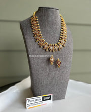Load image into Gallery viewer, Multicolor Mango shape Matte finish kemp stone pearl  Necklace set  temple jewelry
