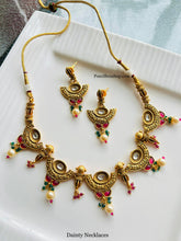 Load image into Gallery viewer, Dainty Gold matte Finish Kundan Ruby Elegant Necklace set
