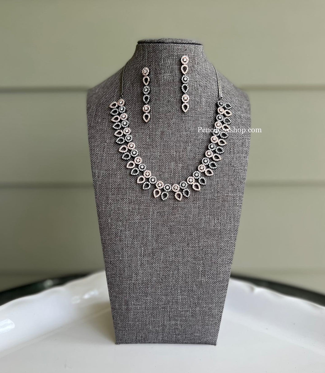 Simple Dainty Victorian Dual tone American Diamond Simple   Necklace set