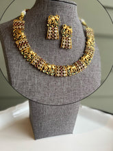 Load image into Gallery viewer, Elephant Multicolor Cz stone kemp stone Temple Necklace set
