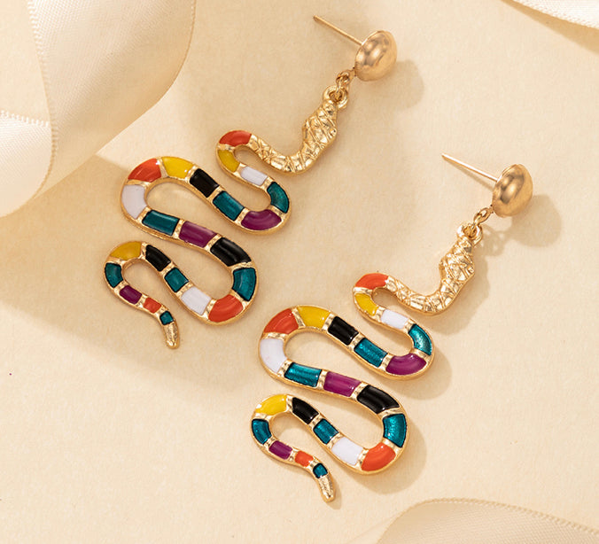 Multicolor animal snake dripping Metal Earrings for women IDW