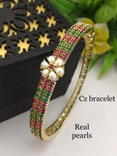 Load image into Gallery viewer, Premium Quality American Diamond Cz Real pearls Openable Bracelet
