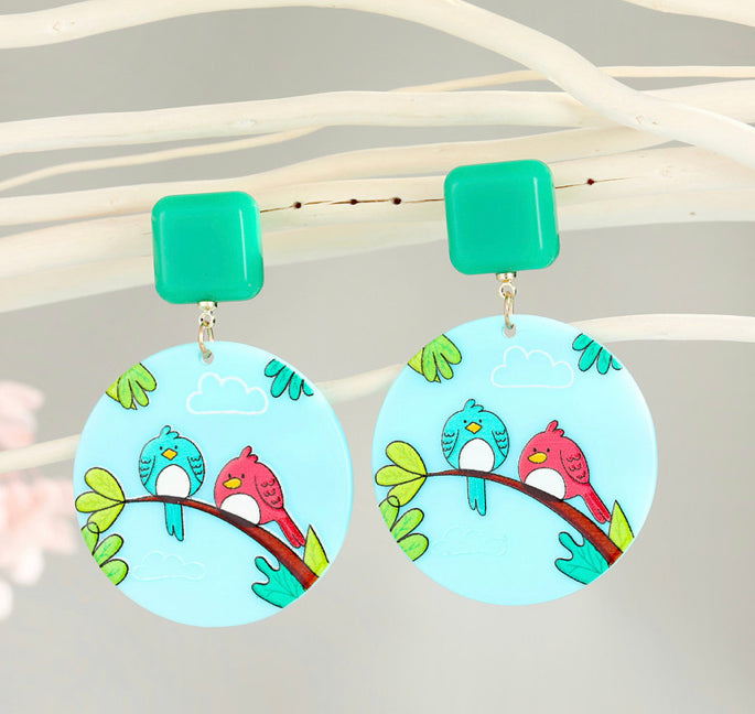 Owl Acrylic Green Cute earrings for women with GIFT BOX IDW